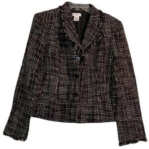 Apt 9 Womens Sz 10 Tweed Blazer Jacket Fully Lined Raw Edges Faux Pockets